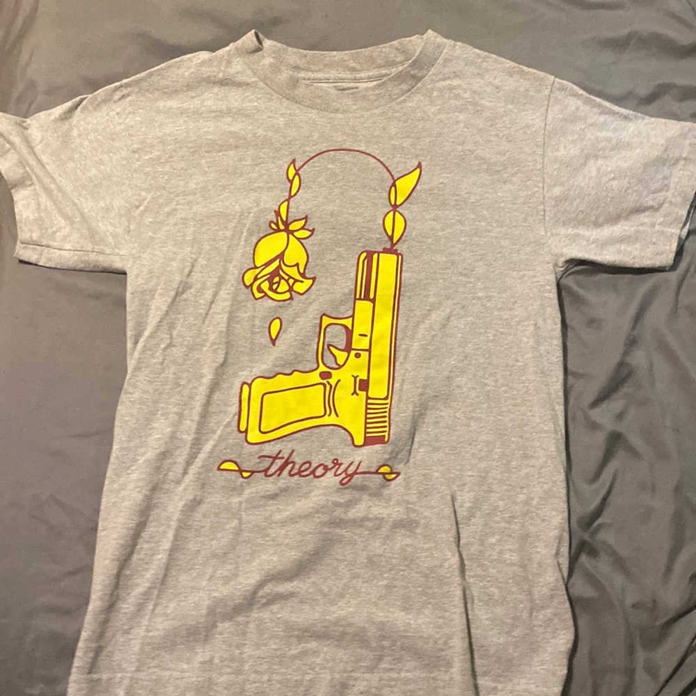 yellow and red gun n rose gray theory shirt